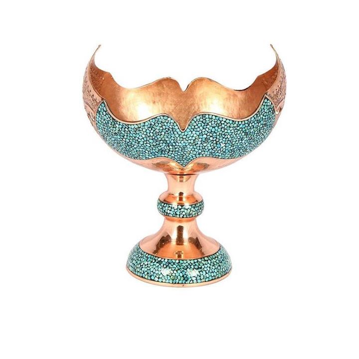 کشکول فیروزه کوبی 25 سانتی بقل قلم زنی شده و لب شبکه ای مس و فیروزه کوبی